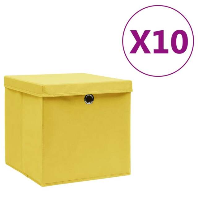 Rackhams Storage Boxes with Covers 10 pcs 28x28x28 cm Yellow