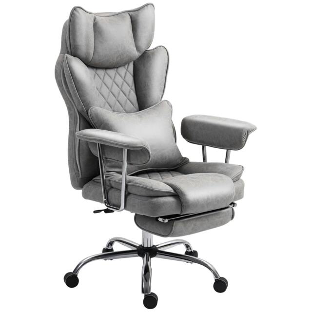 Rackhams Leathaire Reclining Office Chair with Lumbar Support Pillow - Grey