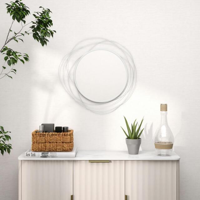 Rackhams Metal Wall Art 65cm Round Mirror for Dining Room Silver - image 1