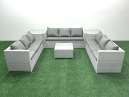 Rackhams Rattan Garden Outdoor Furniture Set 9 Seater Rattan Garden Sofa Set with 2 Side Tables Light Grey Mixed - thumbnail 2