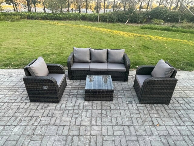 Rackhams Garden Furniture Sets 5 Seater Wicker Rattan Furniture Patio Sofa Sets with Reclining Chair 3 Seater Sofa Dark Grey Mixed - image 1