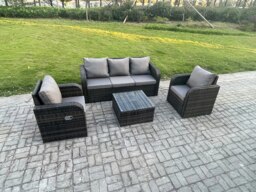 Rackhams Garden Furniture Sets 5 Seater Wicker Rattan Furniture Patio Sofa Sets with Reclining Chair 3 Seater Sofa Dark Grey Mixed - thumbnail 2