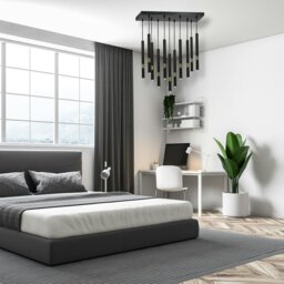 Rackhams Monza Designer Black Pendant Lamp (11XG9) High Quality Hand Made from Matt Black Alloy With Luxurious Gold Detail - thumbnail 1