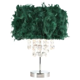 Rackhams Chandelier Style Forest Green Feather Table Lamp with Waterfall Drops - thumbnail 2