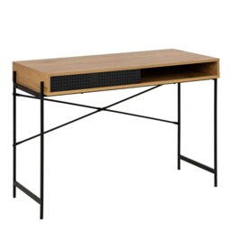 Rackhams Angus Office Desk with Sliding Door in Oak & Black - 1 - Black and Natural - 50