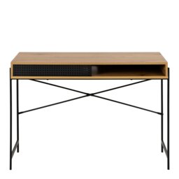 Rackhams Angus Office Desk with Sliding Door in Oak & Black - 1 - Black and Natural - 50 - thumbnail 2