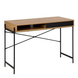 Rackhams Angus Office Desk with Sliding Door in Oak & Black - 1 - Black and Natural - 50 - thumbnail 3