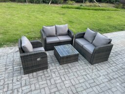 Rackhams 4 Piece Garden Furniture Sets 5 Seater Outdoor Patio Furniture Set Weaving Wicker Rattan Sofa Chair and Table with Cushion - thumbnail 1