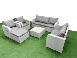 Rackhams PE Rattan Garden Furniture Set Adjustable Chair Sofa Double Love Seat 2 Seater Sofa Lounge Set Square Coffee Table Big Footstool Light Grey - thumbnail 1