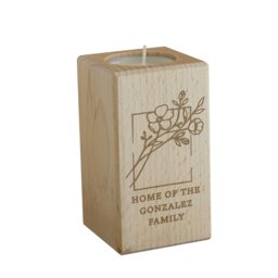 Rackhams Personalised Floral Bouquet Wooden Tealight Holder - thumbnail 1