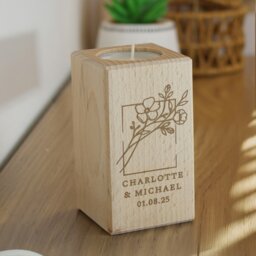 Rackhams Personalised Floral Bouquet Wooden Tealight Holder - thumbnail 2