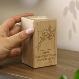 Rackhams Personalised Floral Bouquet Wooden Tealight Holder - thumbnail 4