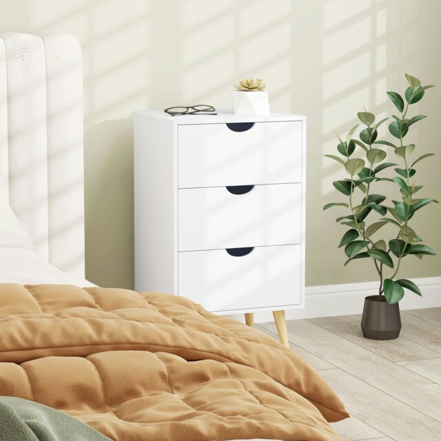 Rackhams Chest of Drawers, 3 Drawer Unit Storage Chest Bedroom Living Room - Cream