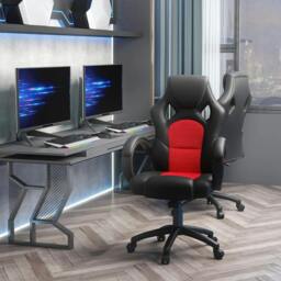 Rackhams Office Chair Faux Leather Swivel Computer Desk Chair for Home Office with Wheels Armrests Black - thumbnail 2