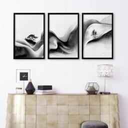 Rackhams Modern Wall Art Living Room - Set of 3 Asian Inspired Wall art Prints - 20 x 30 in / 50 x 76 cm - Satin Photo paper 280 gsm - White Frame - thumbnail 4
