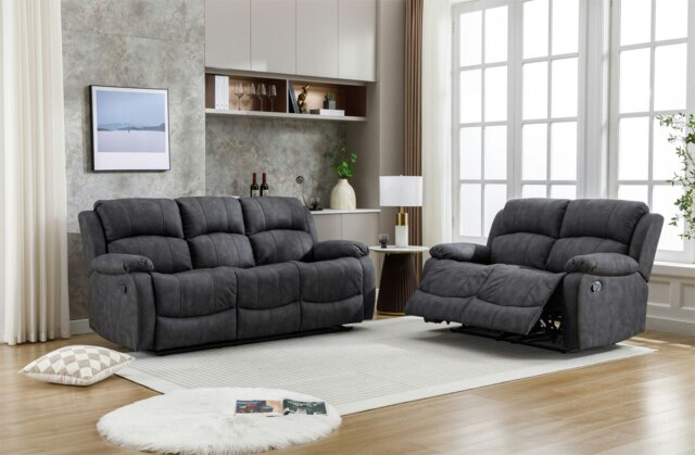 Rackhams Recliner Sofa, Leathaire Fabric Manual Recliner Armchair 105–135 Degrees Recliner Padded Sofa with Adjustable Backrest and Footrest - 3+2 Seater Set - image 1