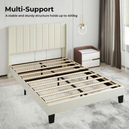 Rackhams Wooden Bed Frame King Panel Plush Upholstered Metal Bed Platform Beige - thumbnail 6
