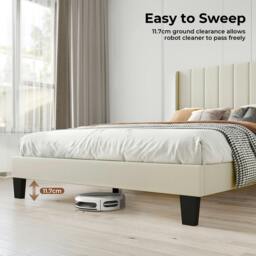 Rackhams Wooden Bed Frame King Panel Plush Upholstered Metal Bed Platform Beige - thumbnail 5