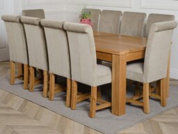 Rackhams Dakota Extra Large Oak Dining Table with Washington Fabric Chairs - 10 chairs - Grey