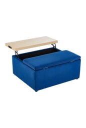 Rackhams Velvet Upholstered Storage Ottoman Stool - Blue - thumbnail 3