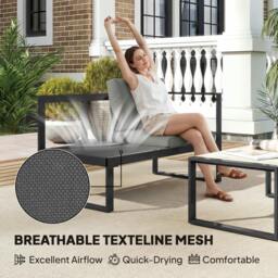 Rackhams Garden Sofa Set with 2 Loveseats, Armless Chair, Coffee Table - Steel, polyester, Texteline, PSPC plastic - Dark Grey - 4 piece set - thumbnail 5