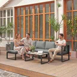 Rackhams Garden Sofa Set with 2 Loveseats, Armless Chair, Coffee Table - Steel, polyester, Texteline, PSPC plastic - Dark Grey - 4 piece set - thumbnail 1