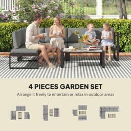 Rackhams Garden Sofa Set with 2 Loveseats, Armless Chair, Coffee Table - Steel, polyester, Texteline, PSPC plastic - Dark Grey - 4 piece set - thumbnail 4