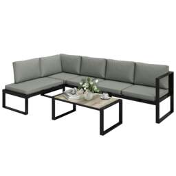 Rackhams Garden Sofa Set with 2 Loveseats, Armless Chair, Coffee Table - Steel, polyester, Texteline, PSPC plastic - Dark Grey - 4 piece set - thumbnail 2