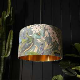 "Rackhams Emerald Mythical Plumes Velvet Lampshade With Gold Lining - Ceiling Pendant / Arc Lamp - 30cm Diameter x 25cm Height (12"" x 10"")"