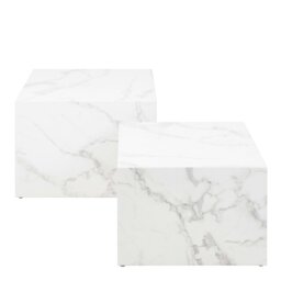 Rackhams Dice Square Coffee Table Set in White Marble Effect - 1 - White - White - thumbnail 3