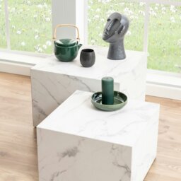 Rackhams Dice Square Coffee Table Set in White Marble Effect - 1 - White - White - thumbnail 5
