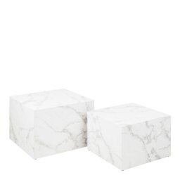 Rackhams Dice Square Coffee Table Set in White Marble Effect - 1 - White - White - thumbnail 2