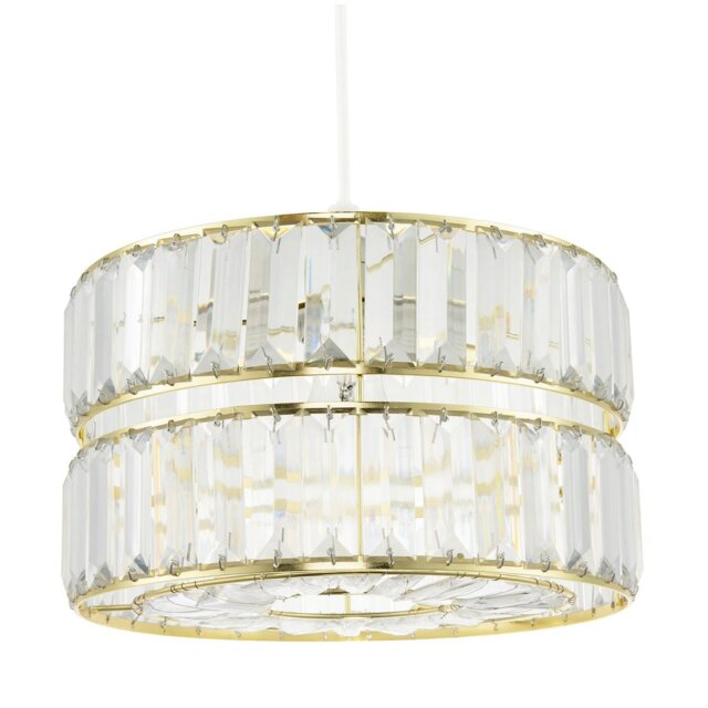 Rackhams Chic Double Tier Gold Pendant Light Shade with Rows of Acrylic Prisms - image 1