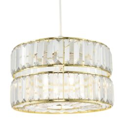 Rackhams Chic Double Tier Gold Pendant Light Shade with Rows of Acrylic Prisms - thumbnail 2