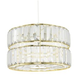 Rackhams Chic Double Tier Gold Pendant Light Shade with Rows of Acrylic Prisms - thumbnail 1