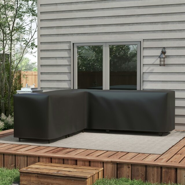 Rackhams L-Shaped Rattan Corner Sofa Cover Waterproof Oxford Fabric 250x250x79cm - 250L x 250W x 79Hcm - Black - Oxford Cloth - image 1