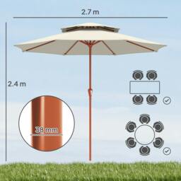 Rackhams 2.7 m Garden Parasol Table Umbrella with Double Top - Light Grey - thumbnail 4