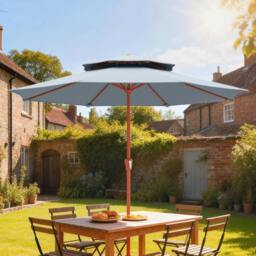 Rackhams 2.7 m Garden Parasol Table Umbrella with Double Top - Light Grey