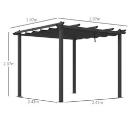Rackhams 3 x 3(m) Aluminium Pergola with Retractable Roof, Garden Gazebo Canopy - Khaki - Aluminium, Polyester - 395L x 296W x 237Hcm - thumbnail 6