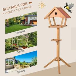 Rackhams Wooden Bird Table Freestanding Feeding Station for Garden Outside ,139H cm, Natural - thumbnail 3