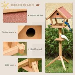 Rackhams Wooden Bird Table Freestanding Feeding Station for Garden Outside ,139H cm, Natural - thumbnail 4
