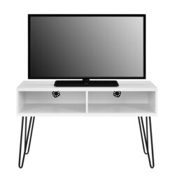 Rackhams Owen Retro TV-Stand with Storage in White - White
