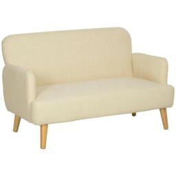 Rackhams Velvet Feel Fabric 2 Seater Sofa, Small Sofa Loveseat with 21cm Thick Padding and Wood Legs, Cream White - Cream