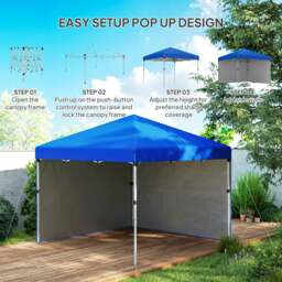 Rackhams 3x3 (M) Pop Up Gazebo Party Tent w/ 2 Sidewalls, Weight Bags Blue - thumbnail 5
