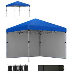 Rackhams 3x3 (M) Pop Up Gazebo Party Tent w/ 2 Sidewalls, Weight Bags Blue - thumbnail 3
