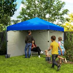 Rackhams 3x3 (M) Pop Up Gazebo Party Tent w/ 2 Sidewalls, Weight Bags Blue - thumbnail 2