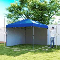 Rackhams 3x3 (M) Pop Up Gazebo Party Tent w/ 2 Sidewalls, Weight Bags Blue - thumbnail 6