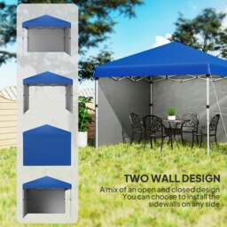 Rackhams 3x3 (M) Pop Up Gazebo Party Tent w/ 2 Sidewalls, Weight Bags Blue - thumbnail 4