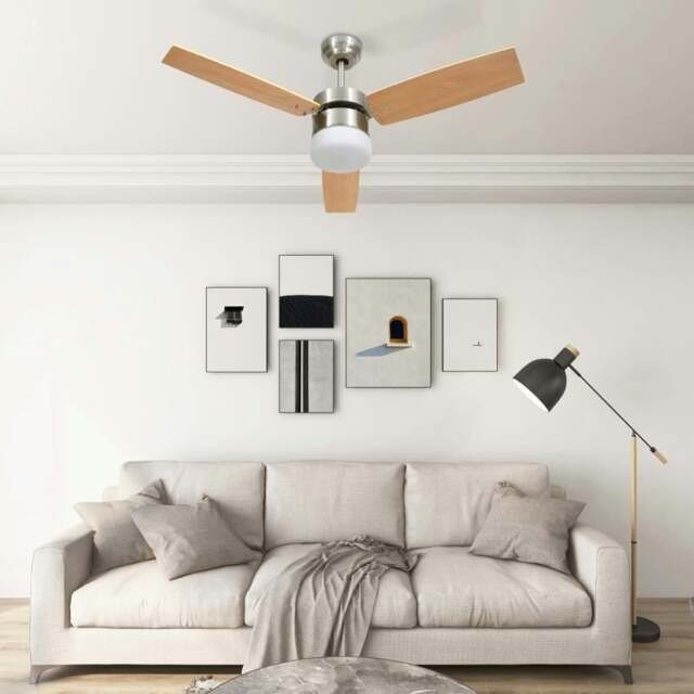 Rackhams Ceiling Fan with Light and Remote Control 108 cm Light Brown