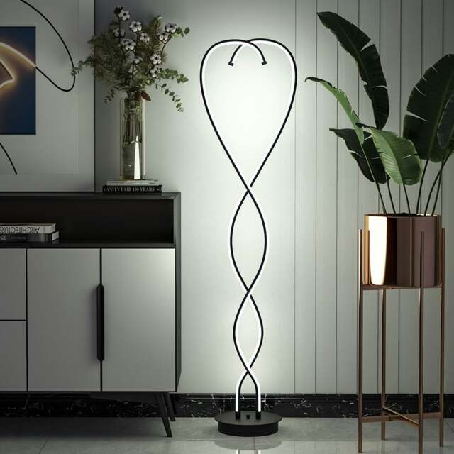 Rackhams LED Floor Lamp Creative Standing Lamp with 2 Swirling Tubes - Black - image 1